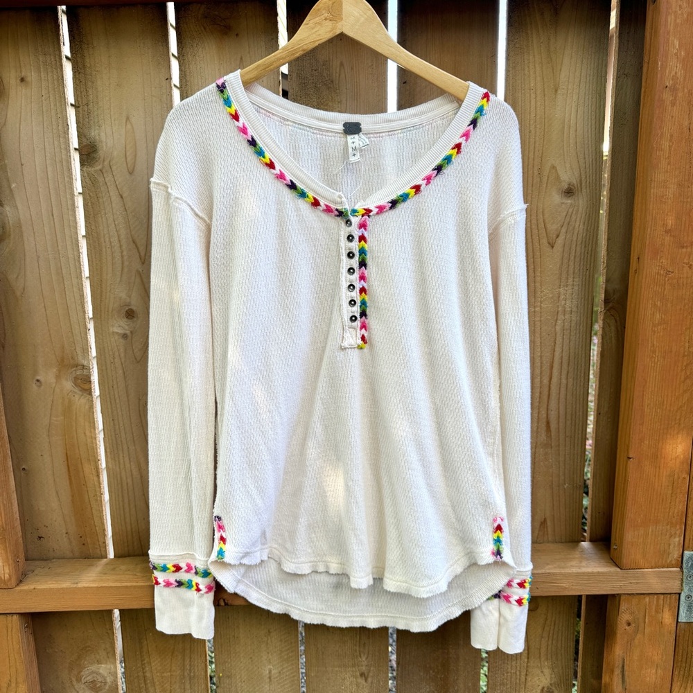 We The Free by Free People Rainbow Thermal Henley Top size Med